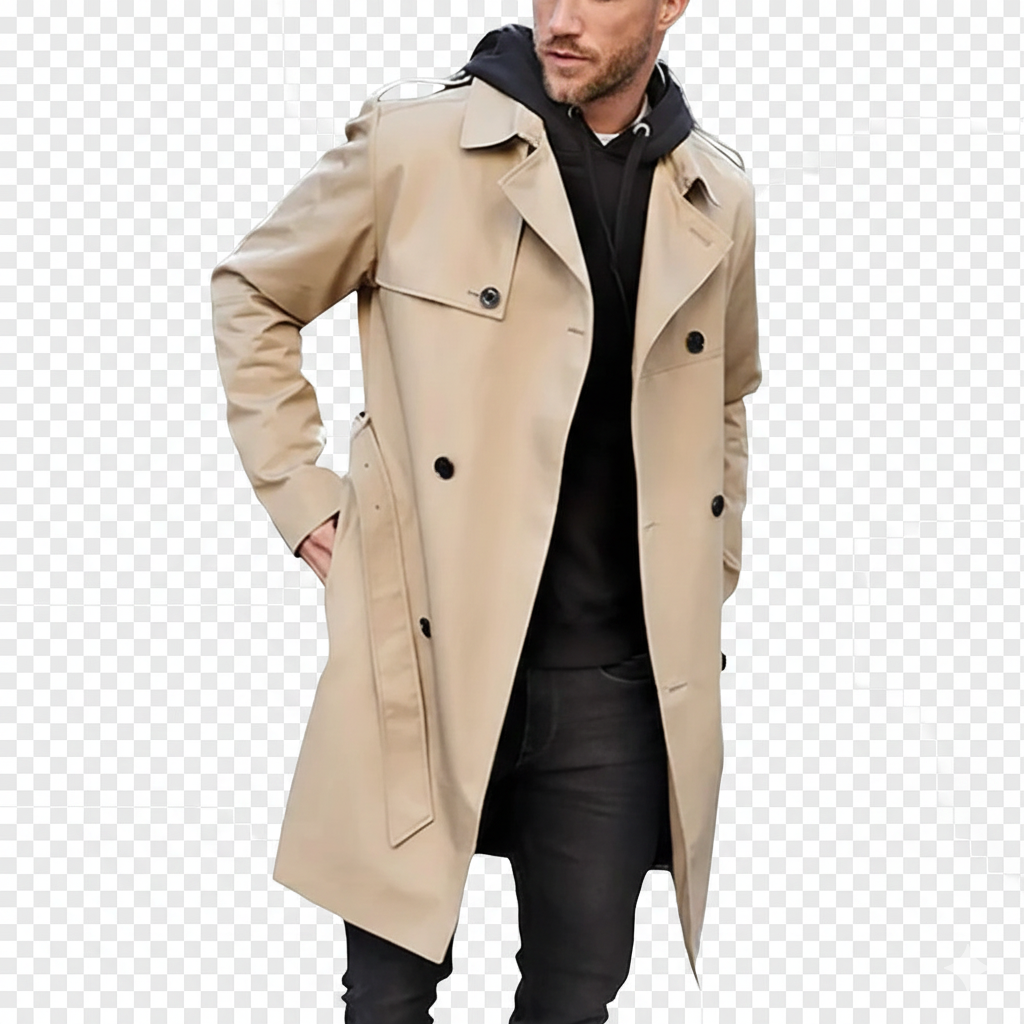 Manteau Homme Élégant Long avec Ceinture Réglable