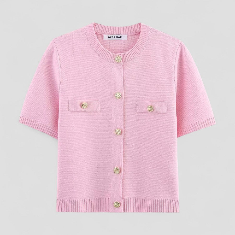 Gilet en maille à manches courtes avec fermeture boutonnée sur le devant pour femme