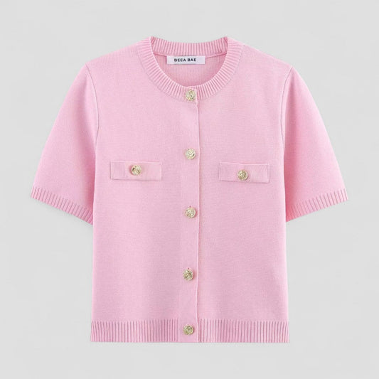 Gilet en maille à manches courtes avec fermeture boutonnée sur le devant pour femme