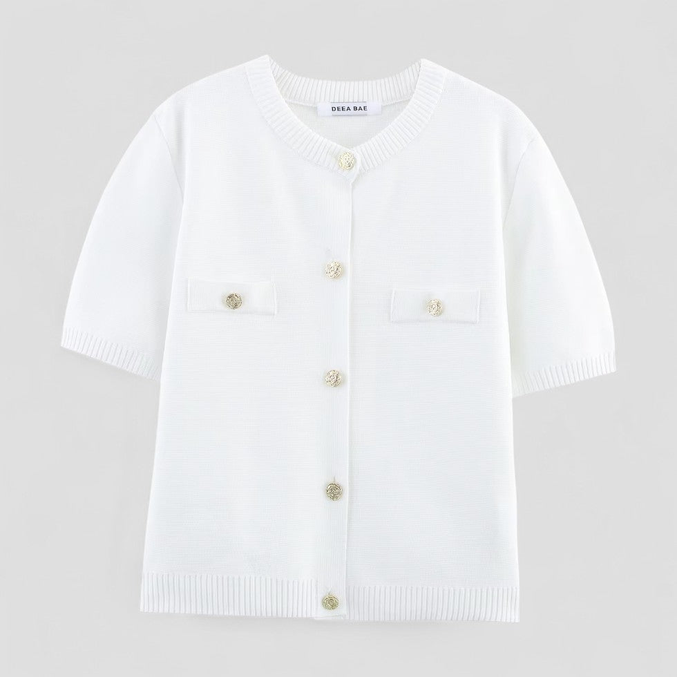 Gilet en maille à manches courtes avec fermeture boutonnée sur le devant pour femme