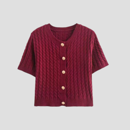 Gilet en maille à manches courtes pour femme avec fermeture boutonnée