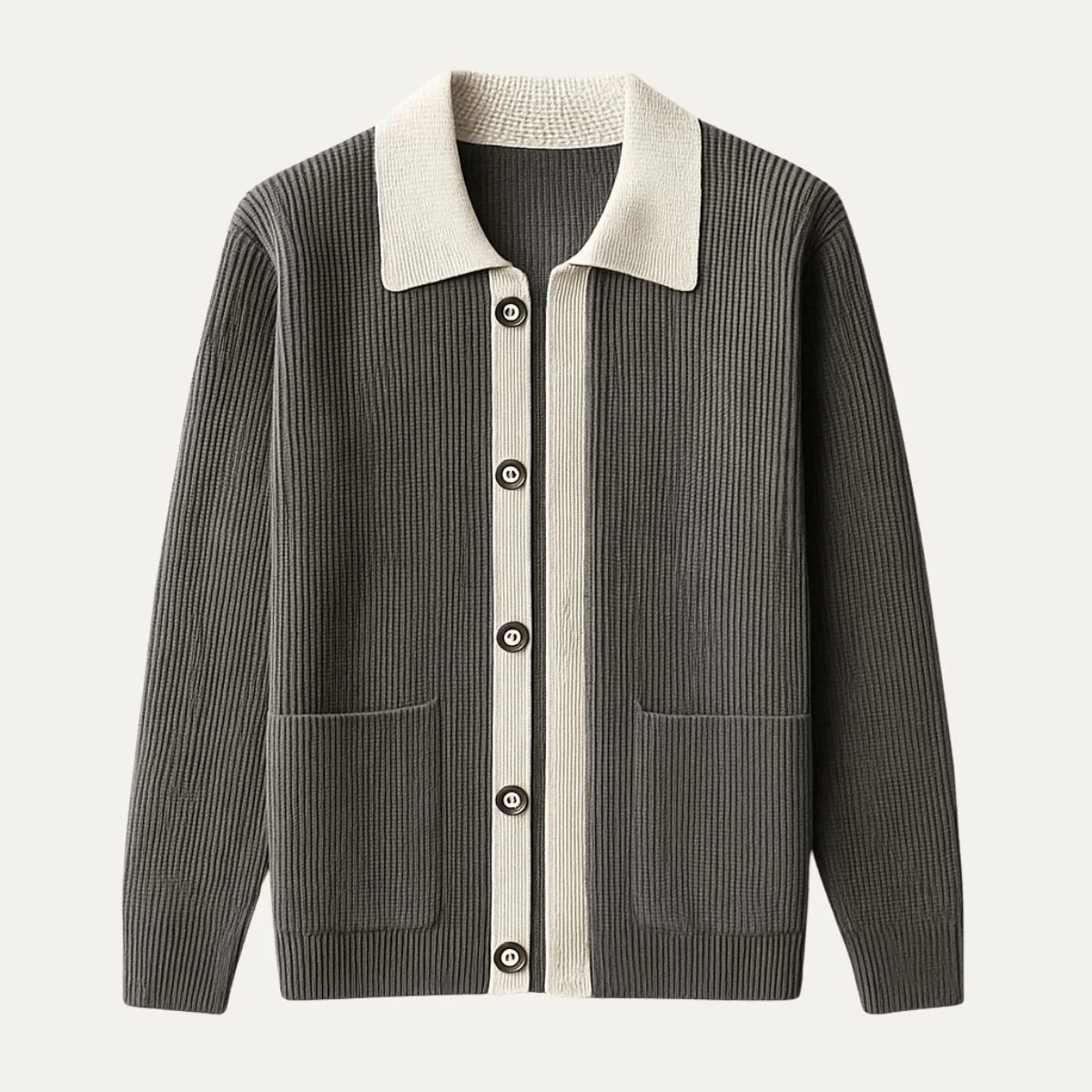 Gilet en maille de coton pour homme, boutonné et doté de poches