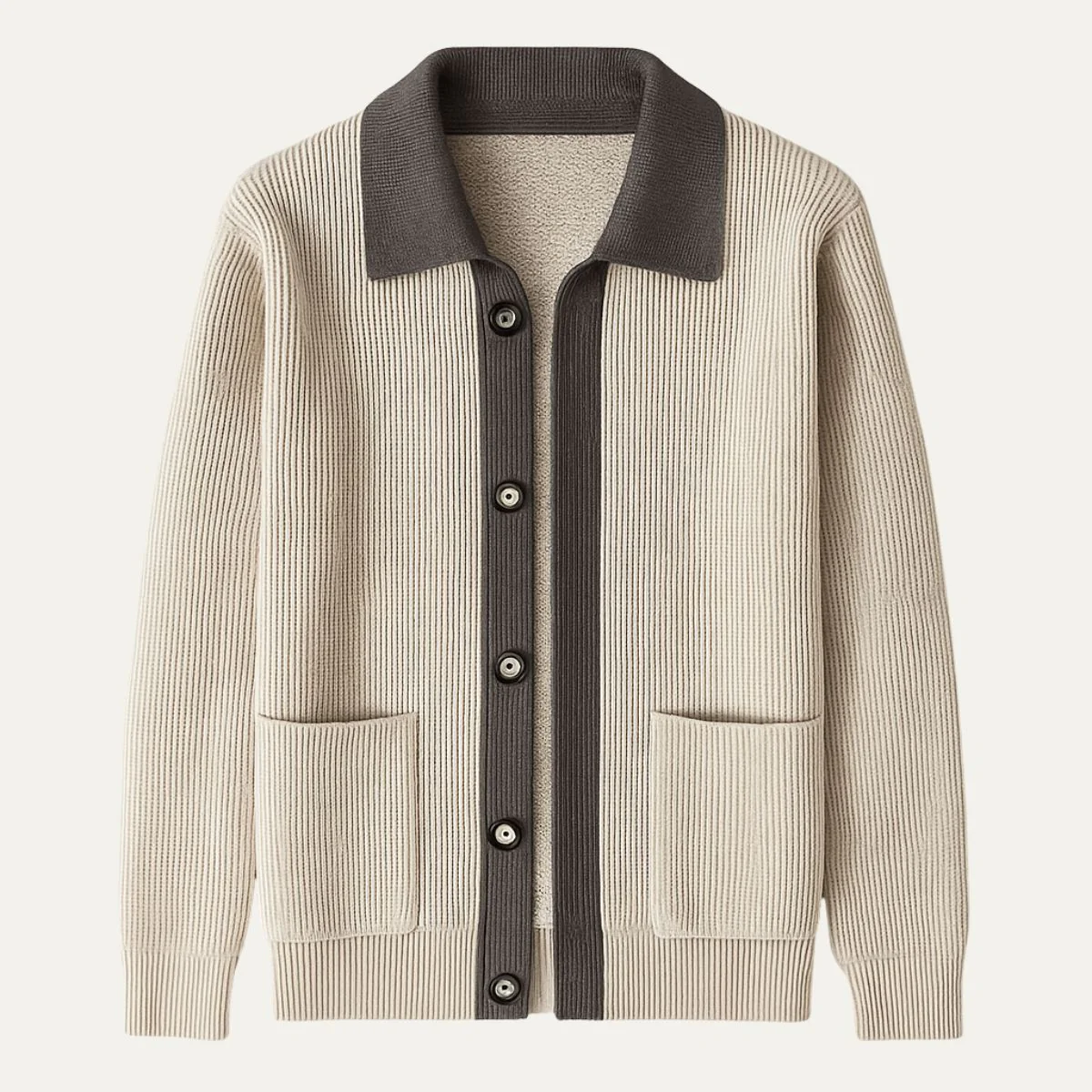 Gilet en maille de coton pour homme, boutonné et doté de poches