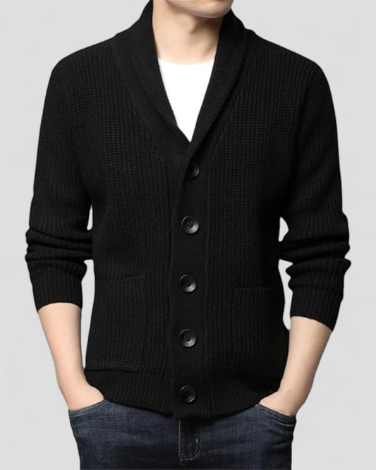 Gilet en maille épaisse de laine à col châle pour homme