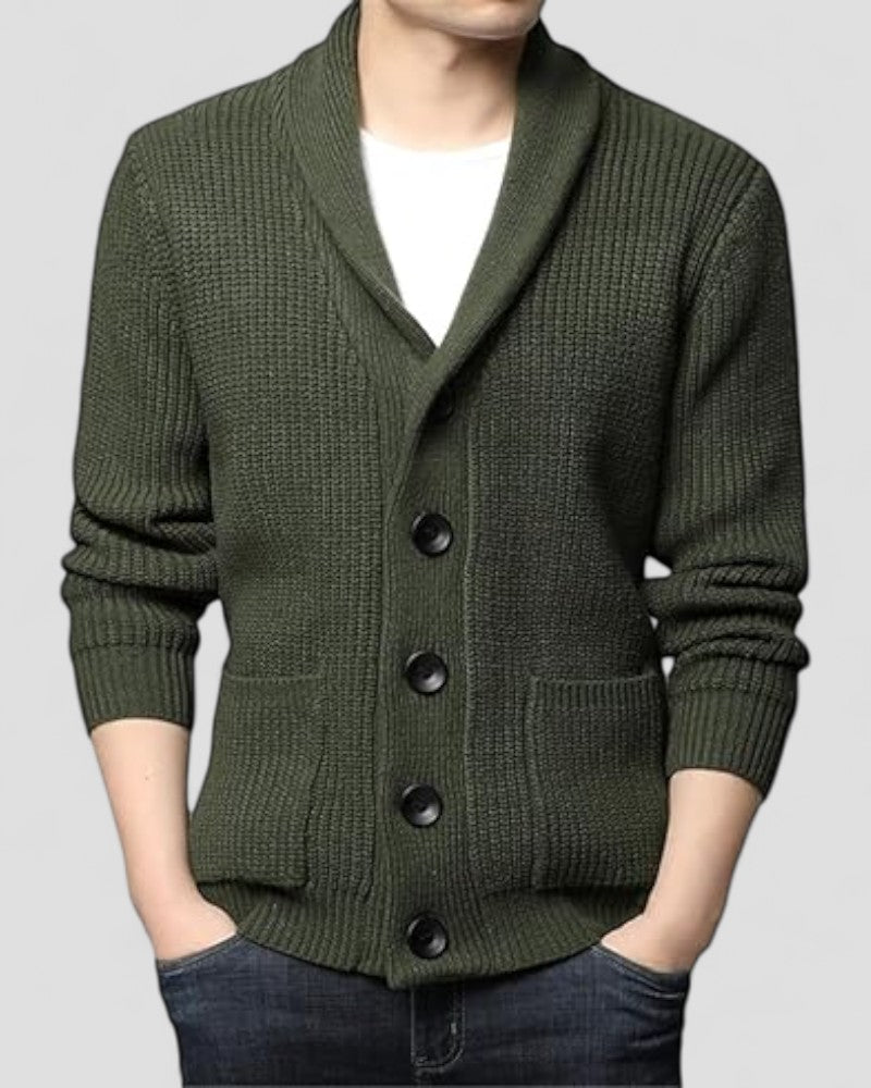 Gilet en maille épaisse de laine à col châle pour homme