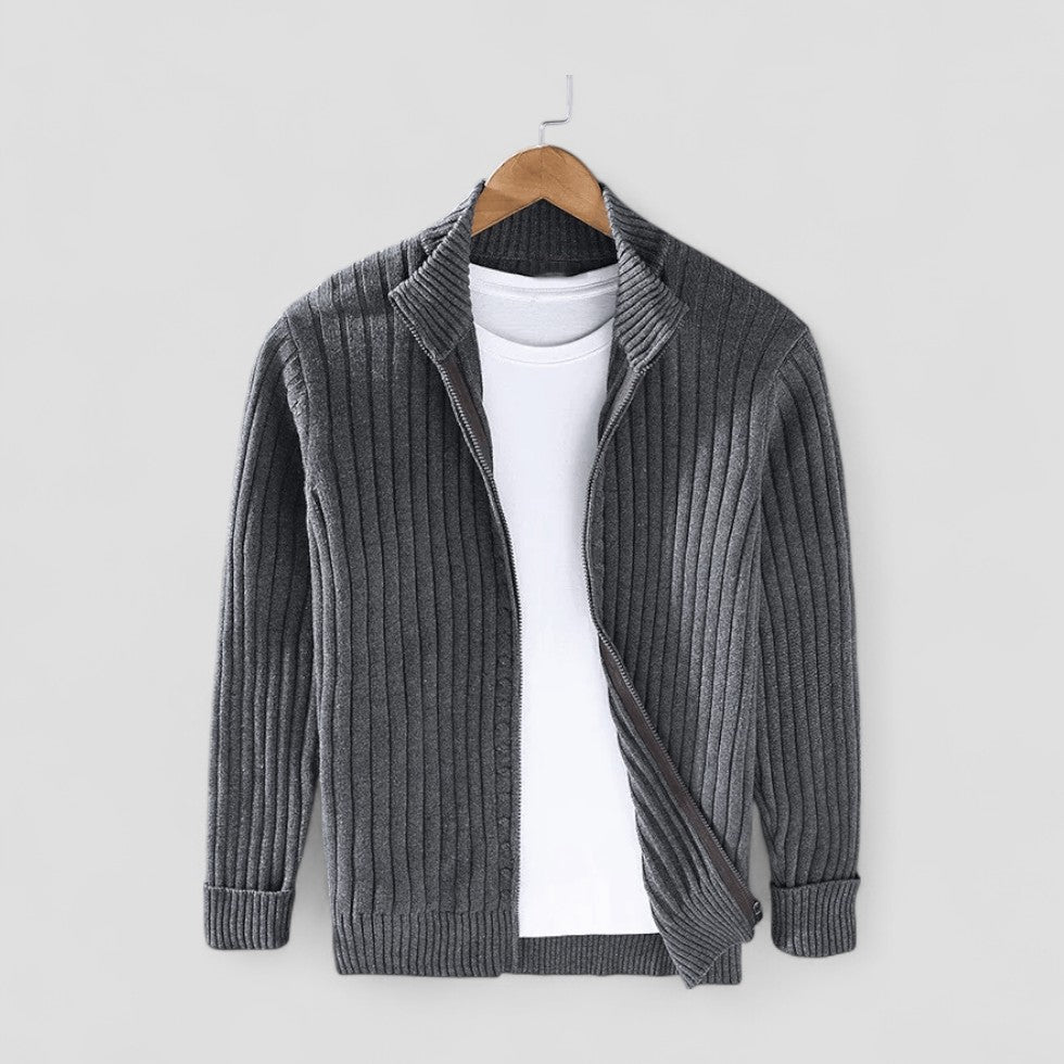 Gilet moderne en maille côtelée zippée pour homme