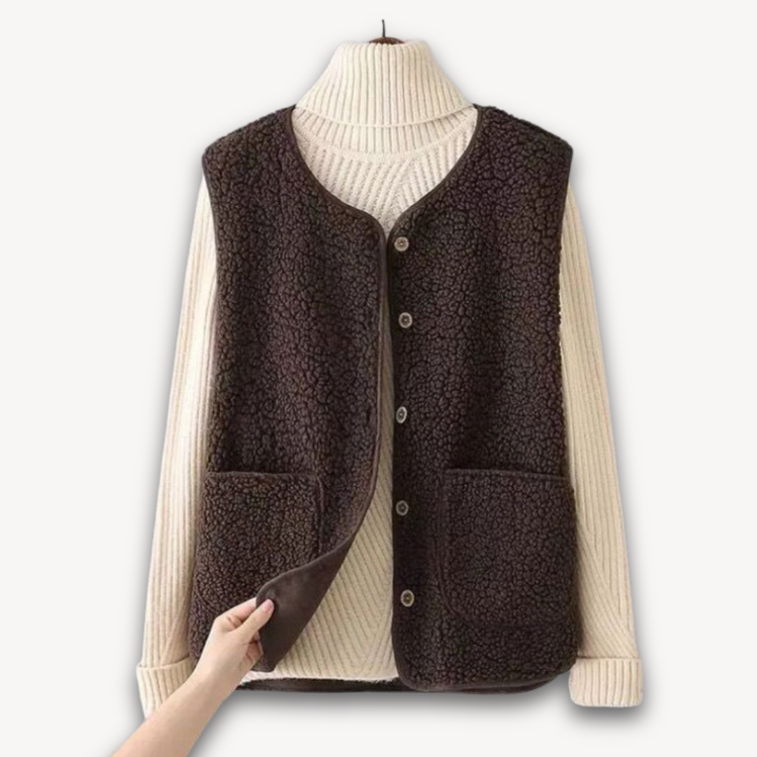 Gilet sans manches en polaire sherpa pour femme - Douce et moelleuse, avec poches - Vêtement d'hiver décontracté
