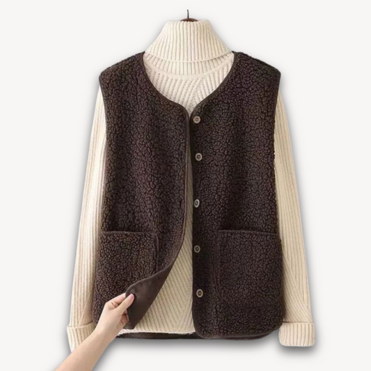 Gilet sans manches en polaire sherpa pour femme - Douce et moelleuse, avec poches - Vêtement d'hiver décontracté