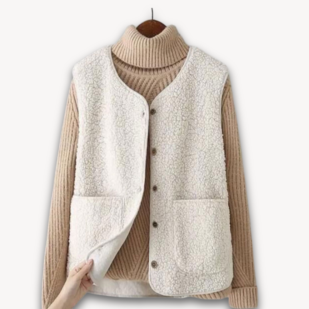 Gilet sans manches en polaire sherpa pour femme - Douce et moelleuse, avec poches - Vêtement d'hiver décontracté
