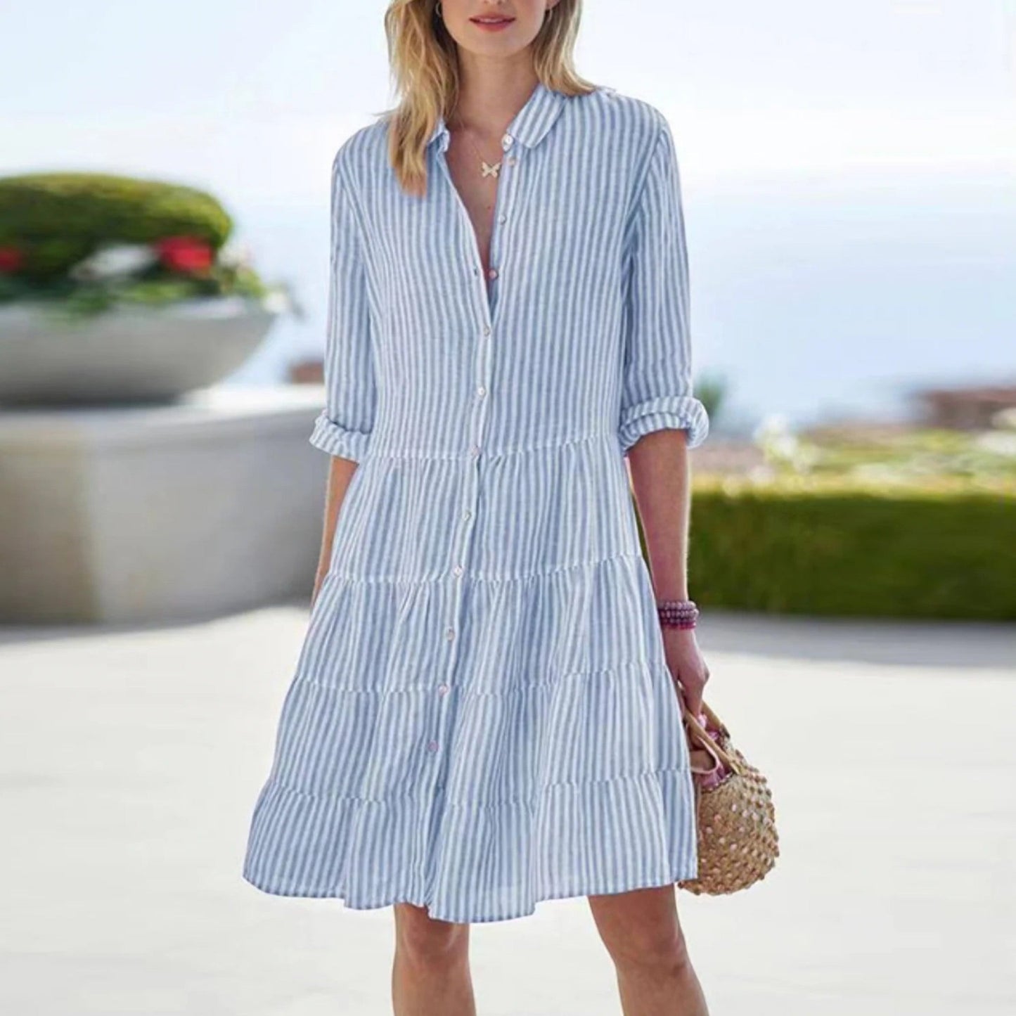 Robe Chemisier Rayée Élégante pour Femme