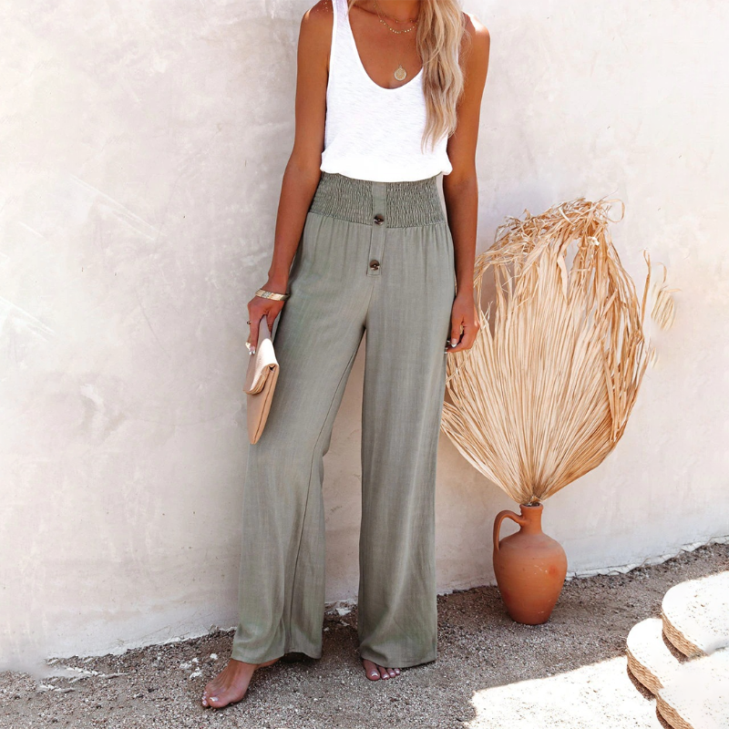 Pantalon vert femme évasé haut de gamme - LuxeStyle