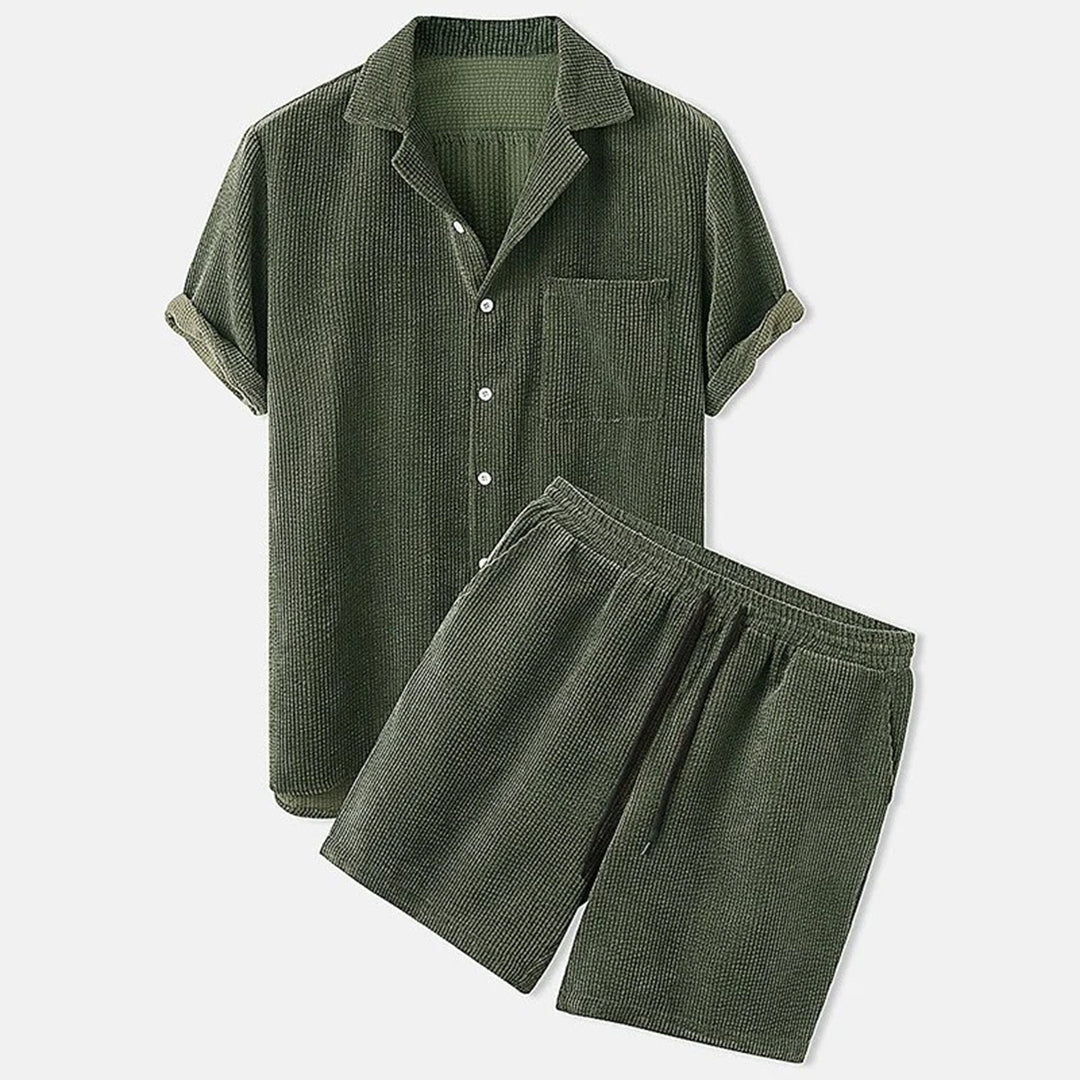 Chemise et Short Homme Marine en Coton Brodé