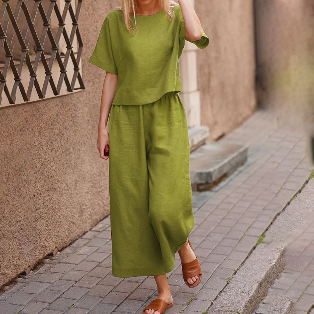 Ensemble Deux Pièces Été pour Femme - Haut Manches Courtes et Pantalon Léger