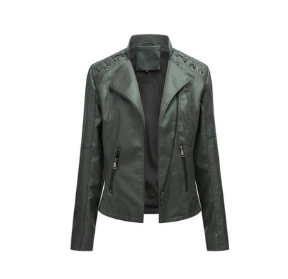 Veste Cuir Brun Féminine à Fermeture Éclair