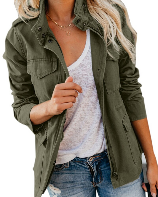 Veste Féminine Militaire à Manches Longues avec Poches - LuxeStyle