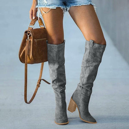 Bottes Femmes Western Chic à Talon Plat pour Tous les Jours