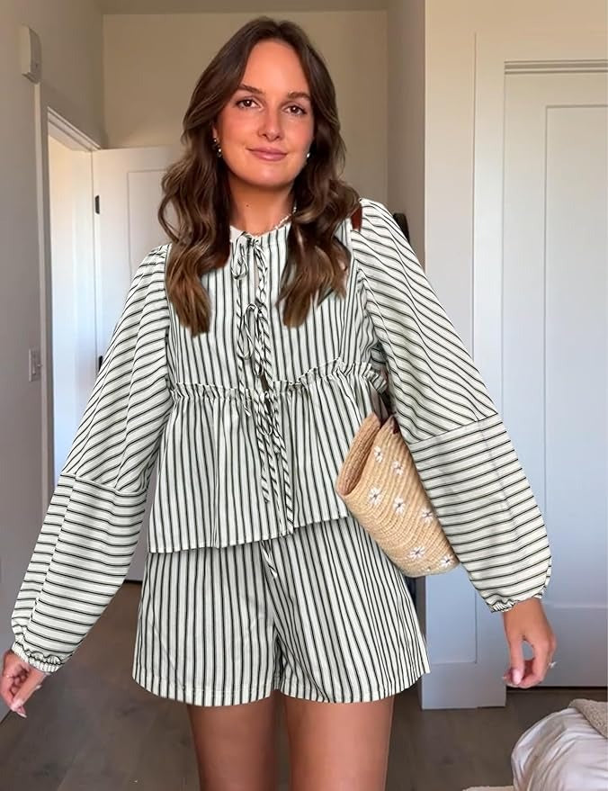 Robe Été Rayée Manches Longues pour Femme