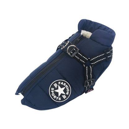 Veste de pluie canine bleue avec harnais inclus