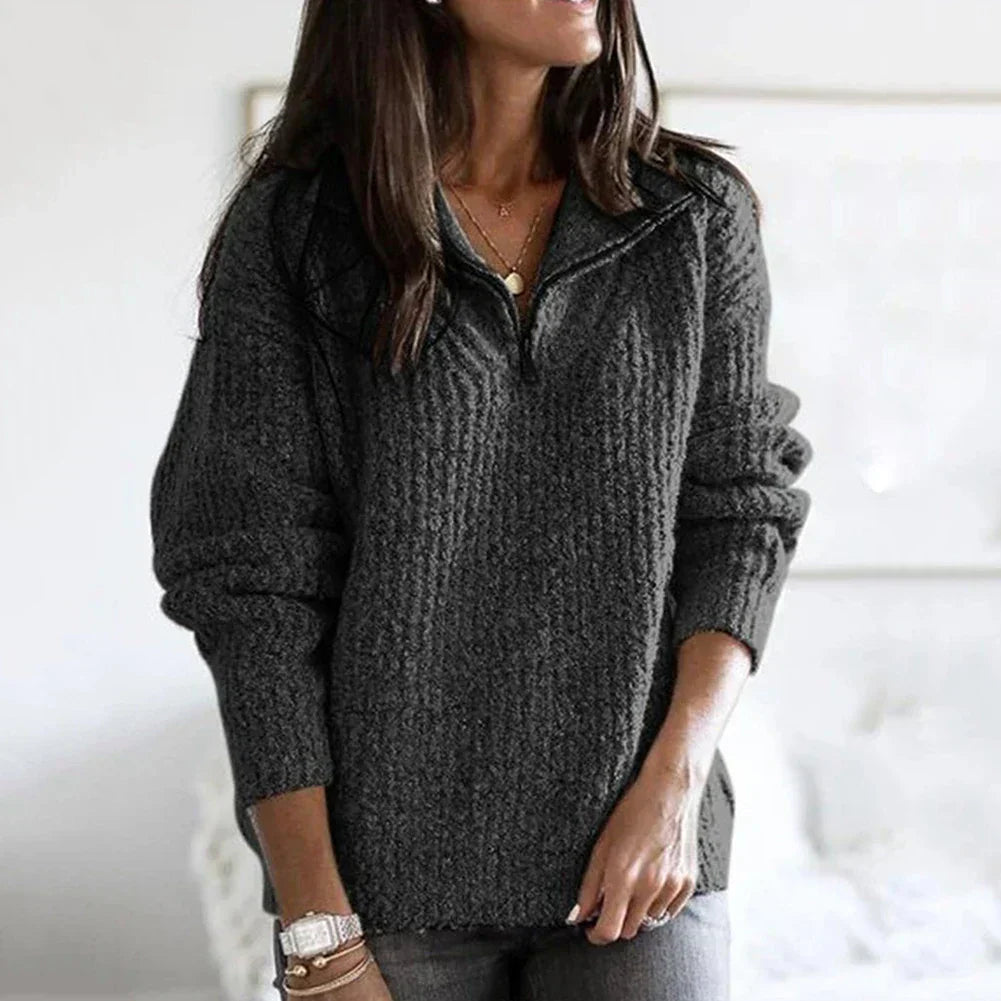 Pull Femme Décontracté au Col V avec Coupe Relâchée