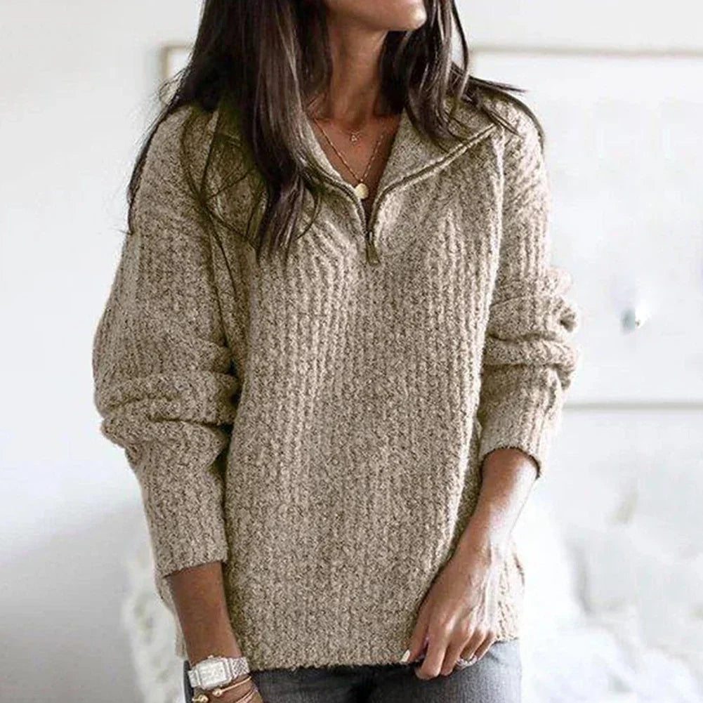 Pull Femme Décontracté au Col V avec Coupe Relâchée