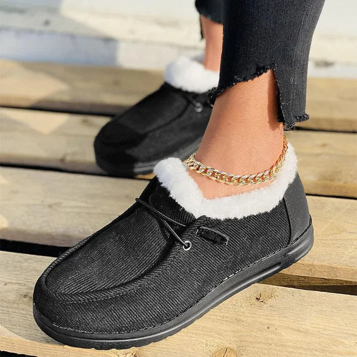 Chaussures plates élégantes à semelle caoutchouc et doublure en fausse fourrure