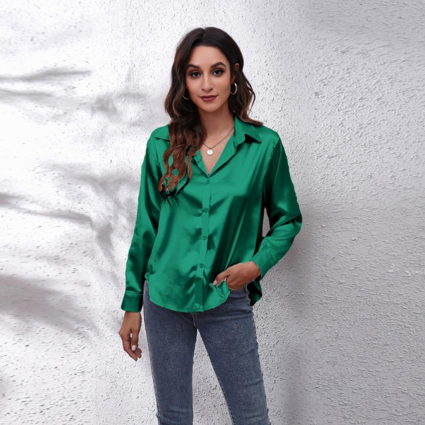 Chemisier Femme Manches Longues Col Boutonné Satin