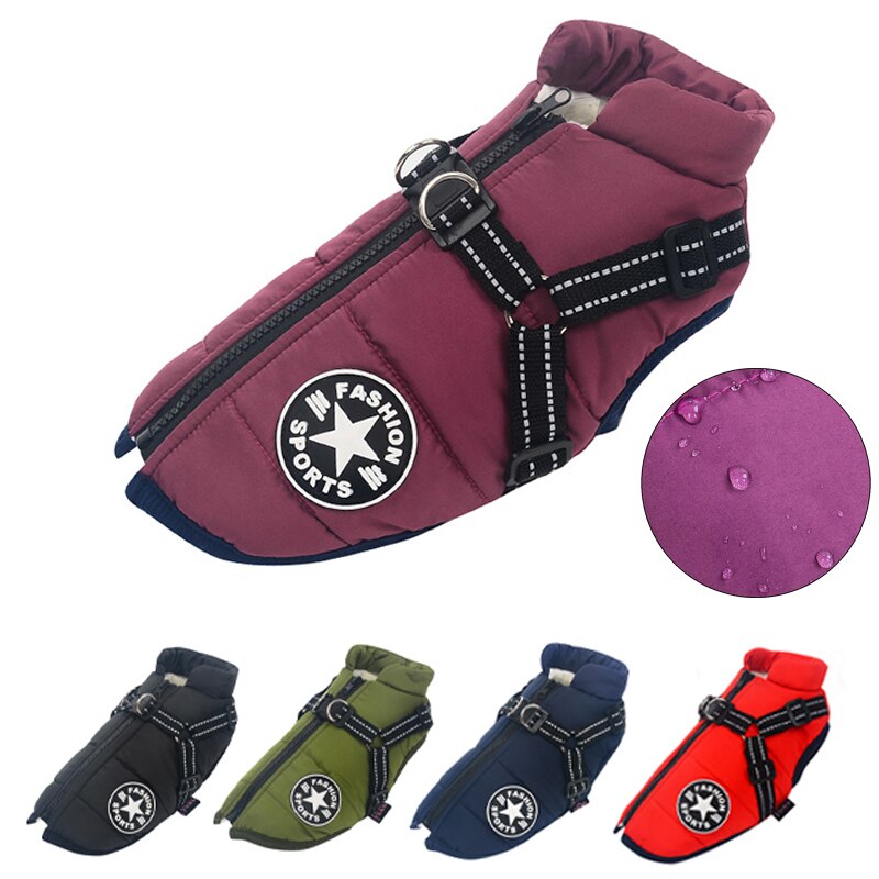 Veste de pluie pour chien avec harnais, pourpre - LuxeStyle