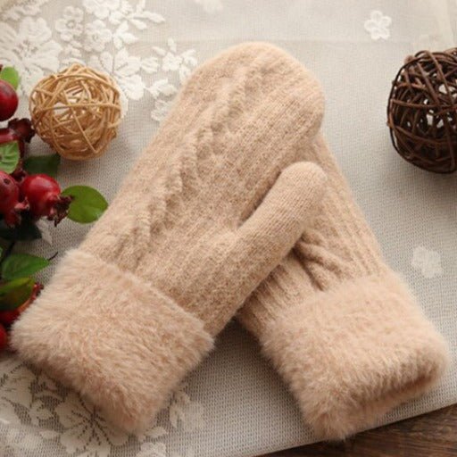 Gants Tricotés Femmes avec Bord Coton pour Hiver