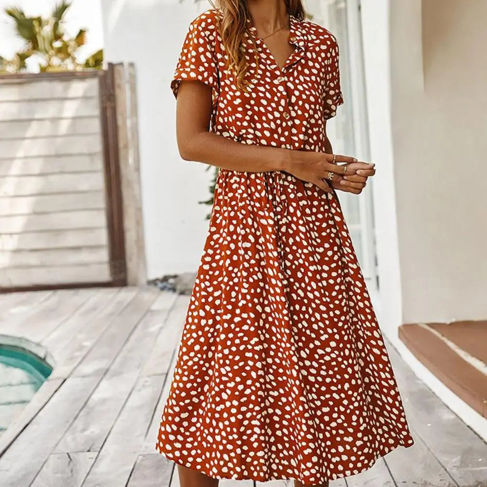 PolkaBrise™ – Robe Chemise Femme À Pois Ajustable Élégance Estivale