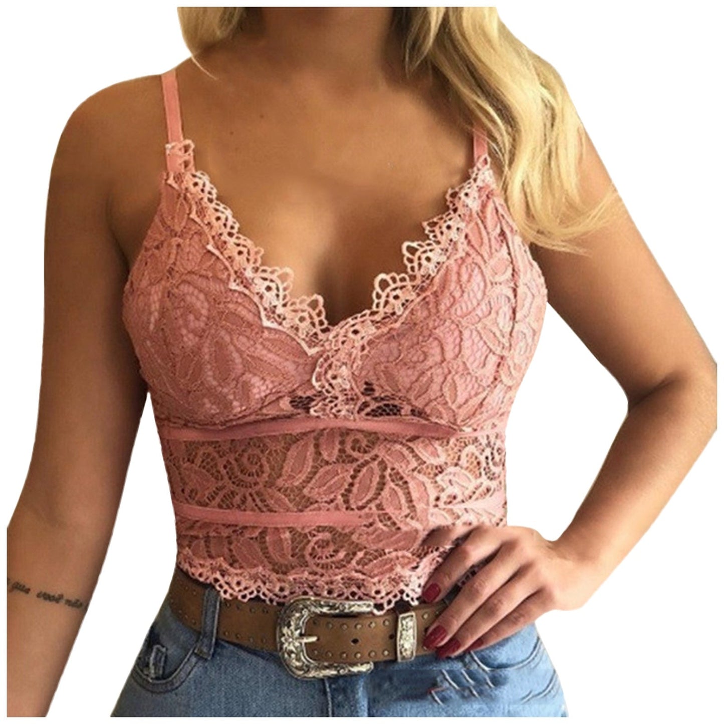 Top maille féminin col en V transparent