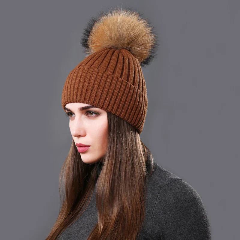 Bonnet Hiver Chaud avec Pompon pour Femme et Homme