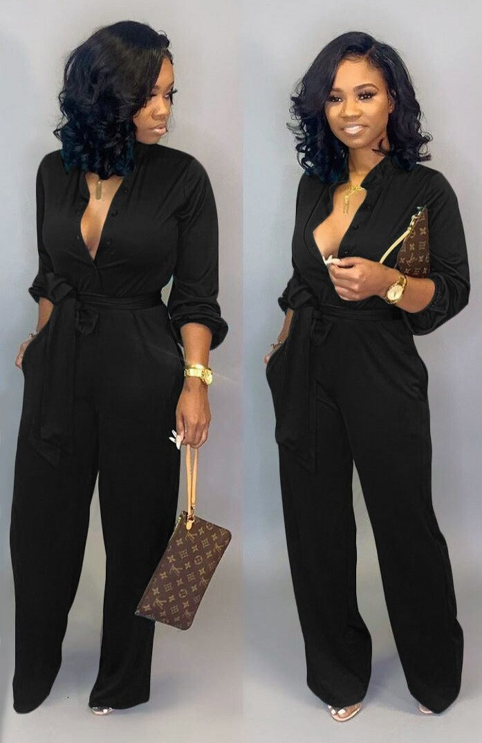 Combinaison Femme Élégante Boutonnée Longue