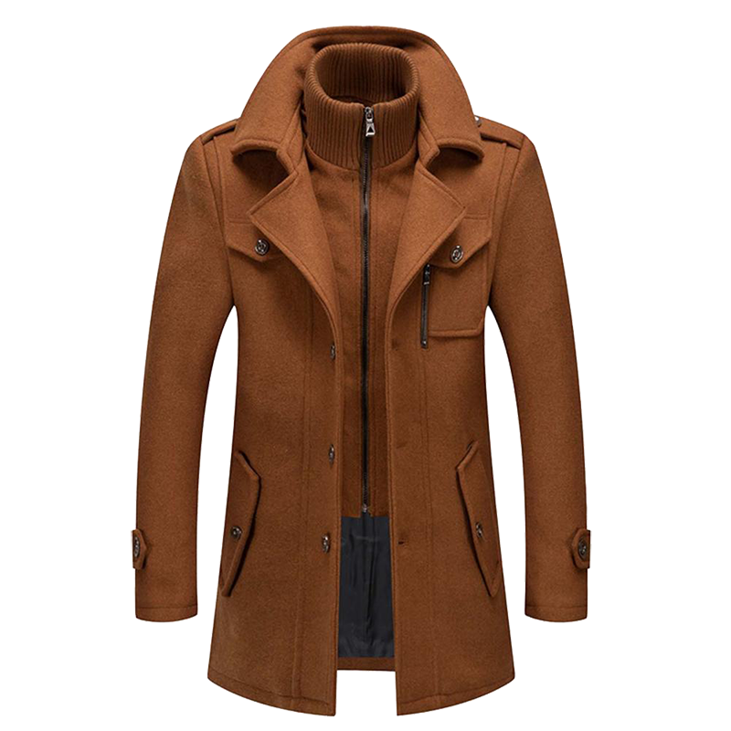 Manteau Homme Élégant en Laine - Pardessus Long Tailleur Boutonné