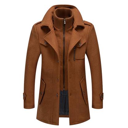 Manteau Homme Élégant en Laine - Pardessus Long Tailleur Boutonné