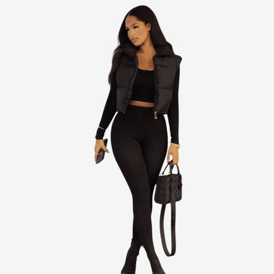 Veste Élégante Courte sans Manches à Col Haut - LuxeStyle