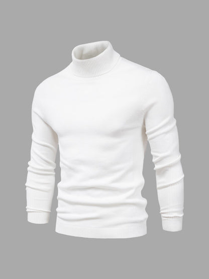 Pull Homme Blanc à Col Roulé Côtelé - LuxeStyle