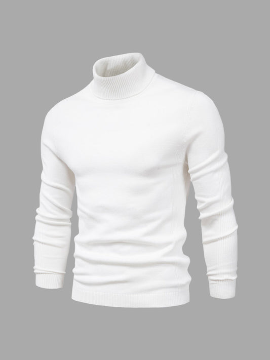 Pull Homme Blanc à Col Roulé Côtelé - LuxeStyle