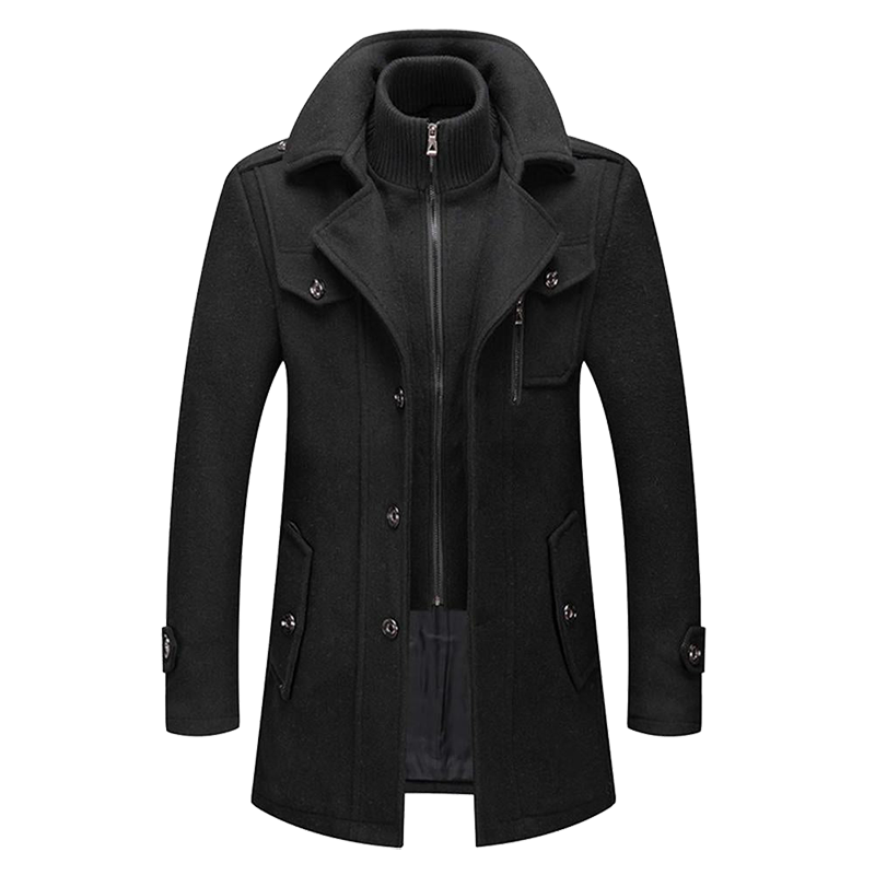 Manteau Homme Élégant en Laine - Pardessus Long Tailleur Boutonné