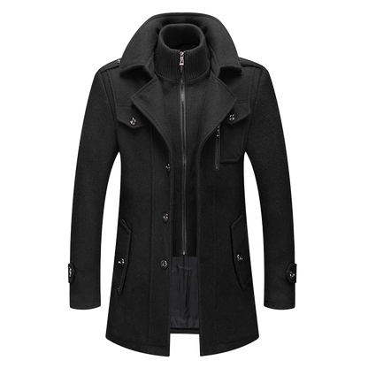 Manteau Homme Élégant en Laine - Pardessus Long Tailleur Boutonné
