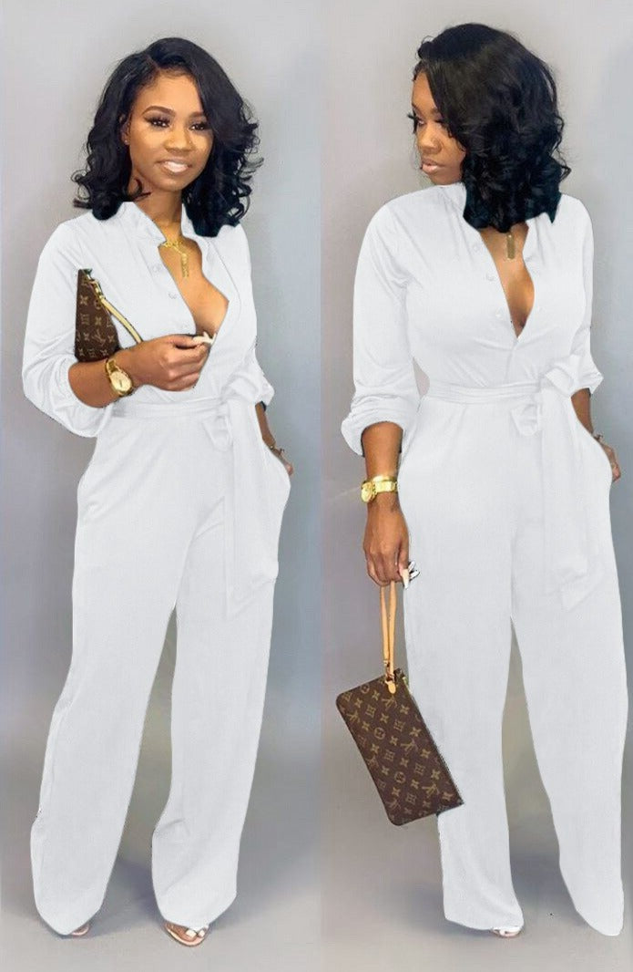 Combinaison Femme Élégante Boutonnée Longue