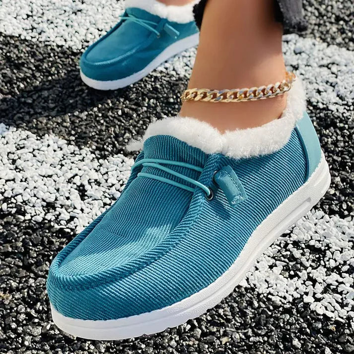 Chaussures plates élégantes à semelle caoutchouc et doublure en fausse fourrure