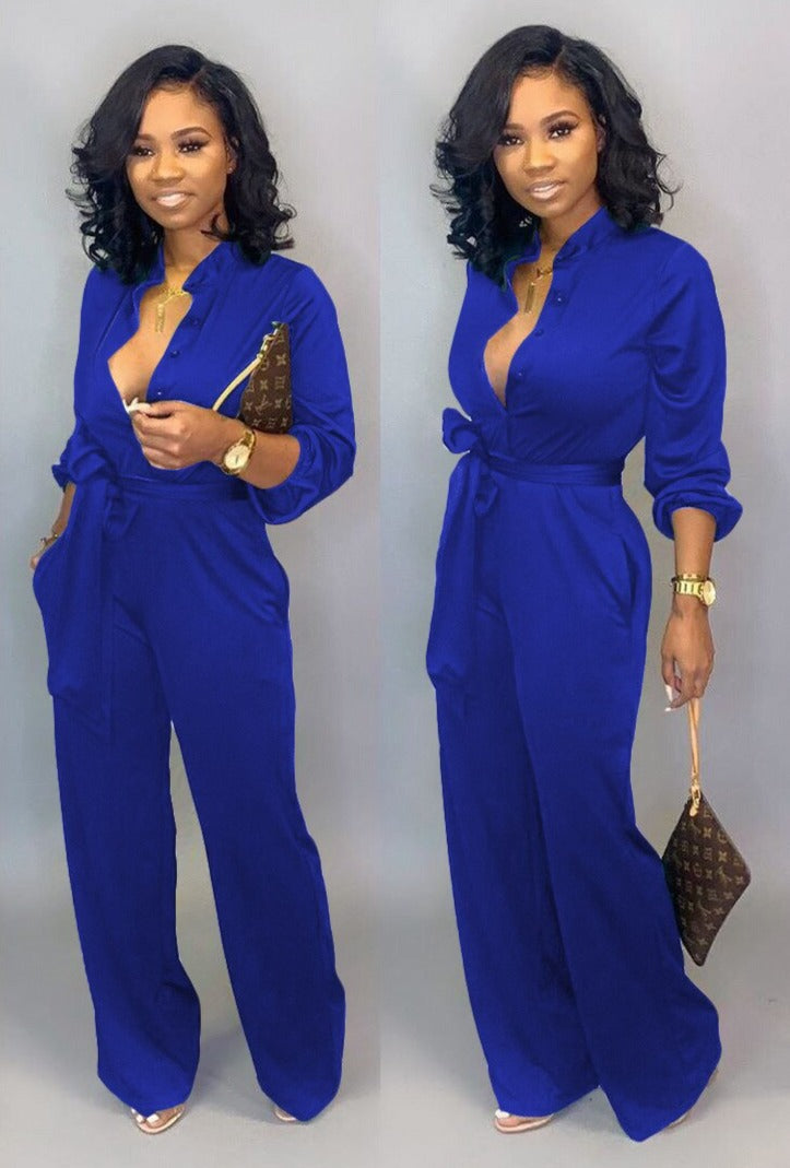 Combinaison Femme Élégante Boutonnée Longue