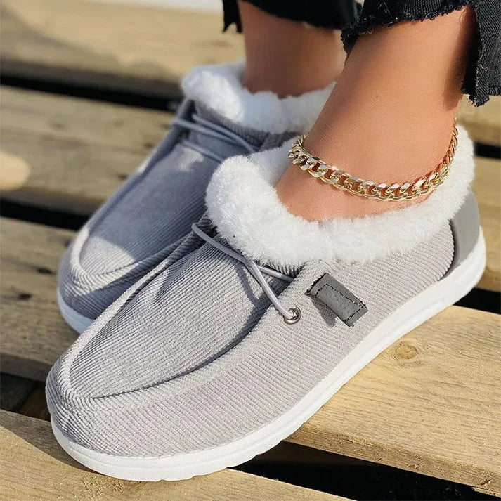 Chaussures plates élégantes à semelle caoutchouc et doublure en fausse fourrure