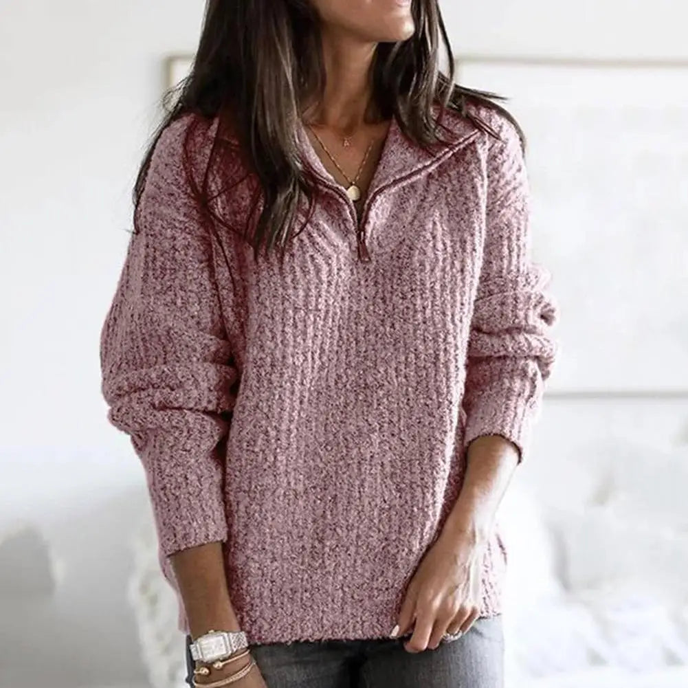 Pull Femme Décontracté au Col V avec Coupe Relâchée - LuxeStyle