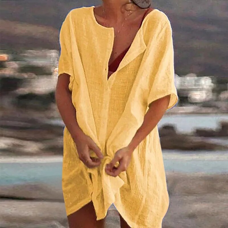 Robe Plage Légère en Lin Pastel pour Femme