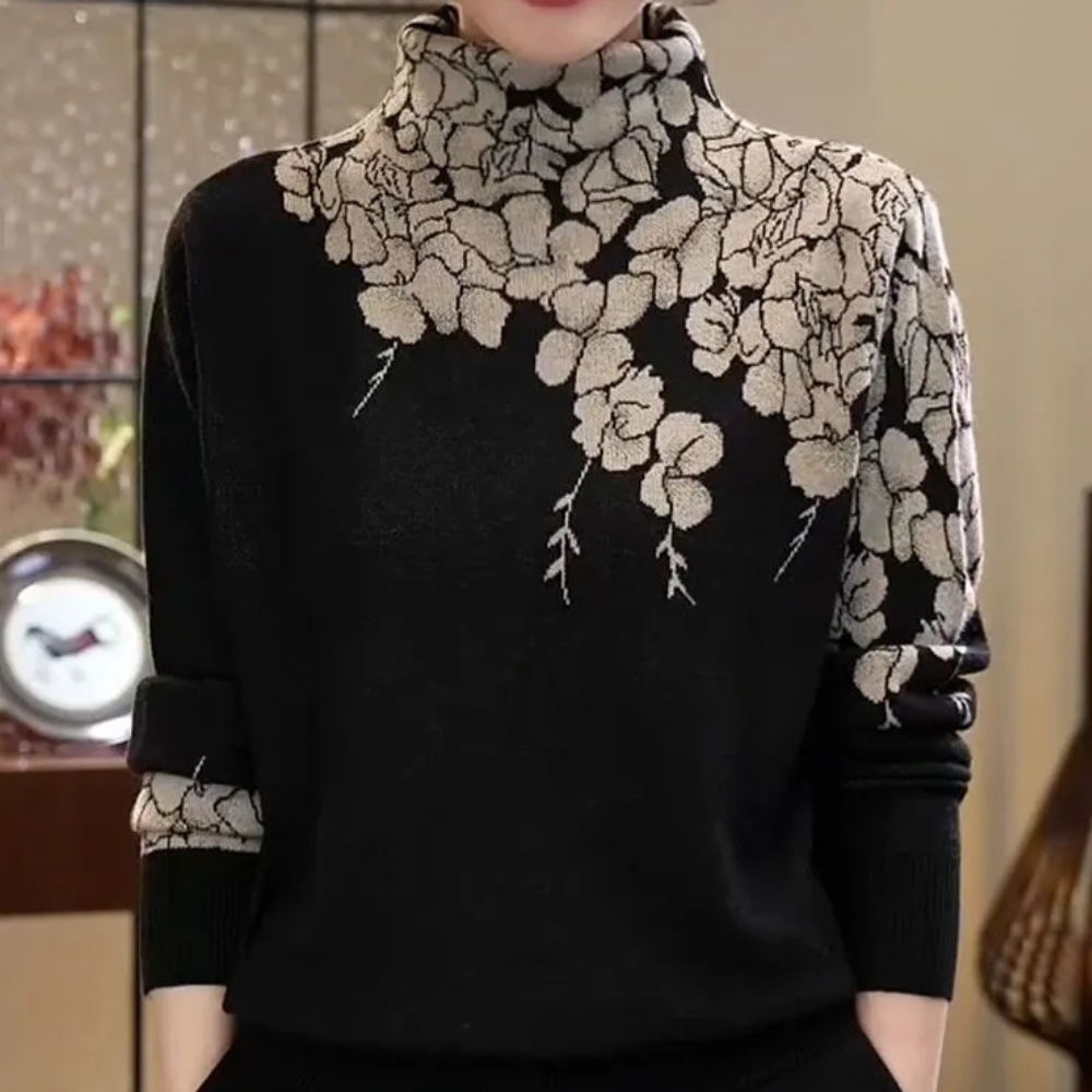 Pull femme col roulé fleuri élégant - LuxeStyle