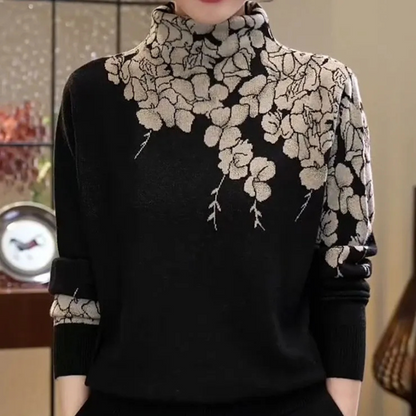 Pull femme col roulé fleuri élégant - LuxeStyle