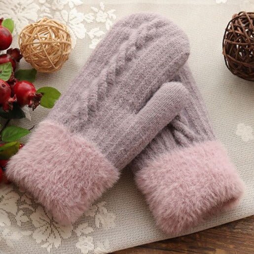 Gants Tricotés Femmes avec Bord Coton pour Hiver