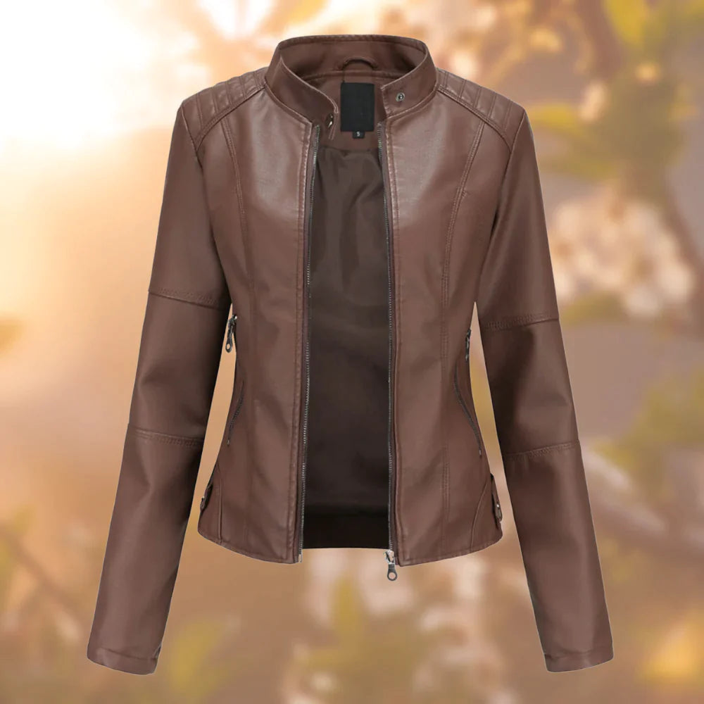 Veste Cuir Féminine Élégante – Blouson Taille Slim pour Automne