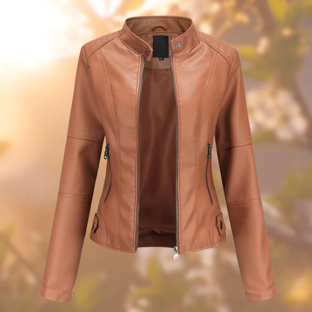 Veste Cuir Féminine Élégante – Blouson Taille Slim pour Automne